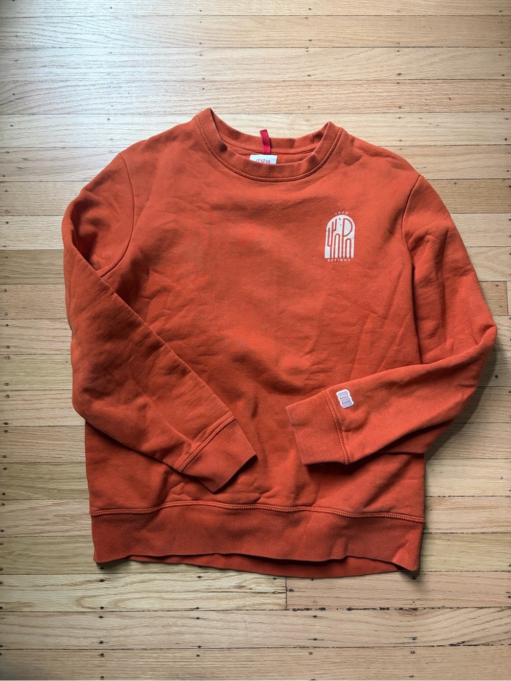 Topo Designs Orange Crewneck Sweatshirt with White Logo